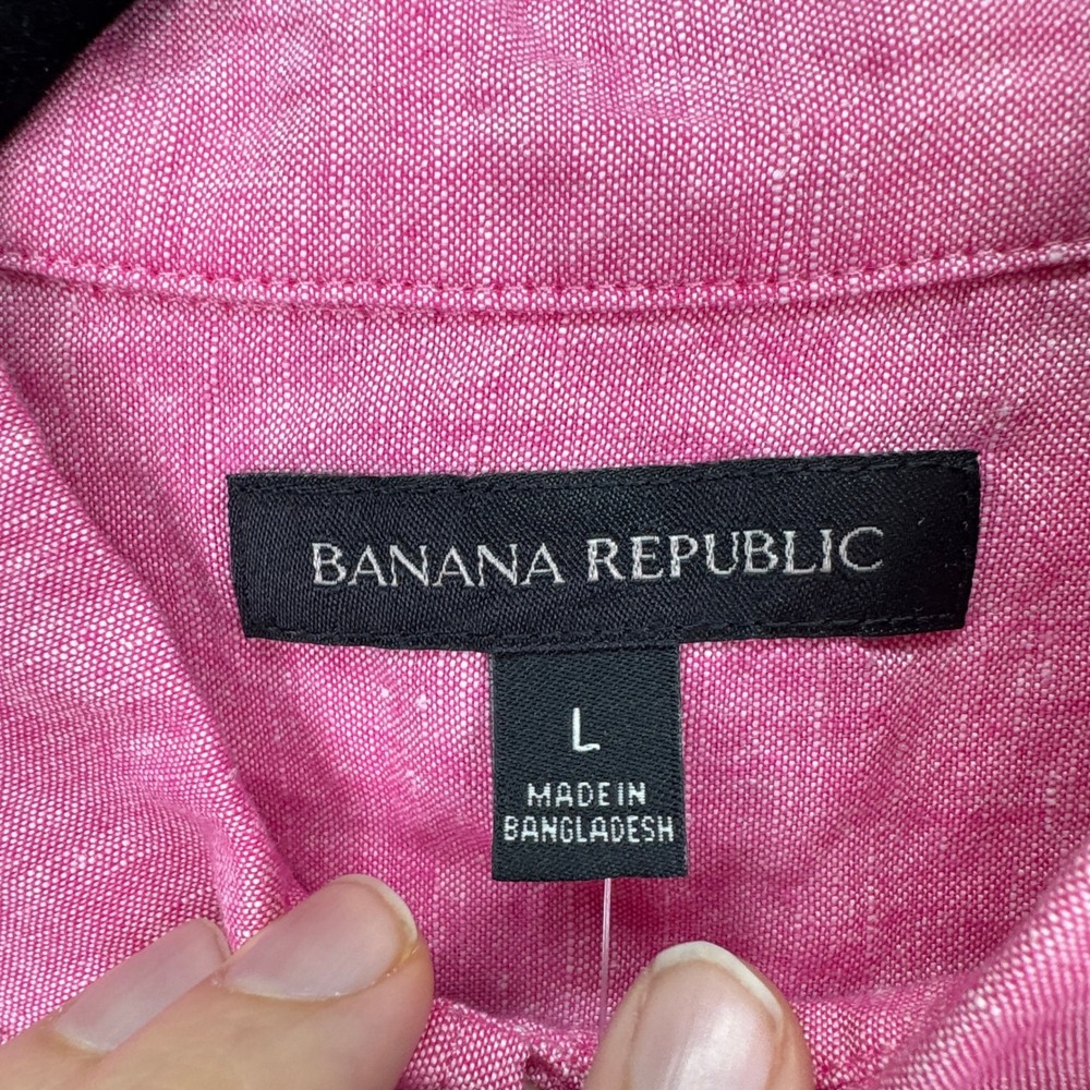 Banana Republic Shirt Mens Large Pink Linen Blend Preppy Office Business Beach - Picture 5 of 10